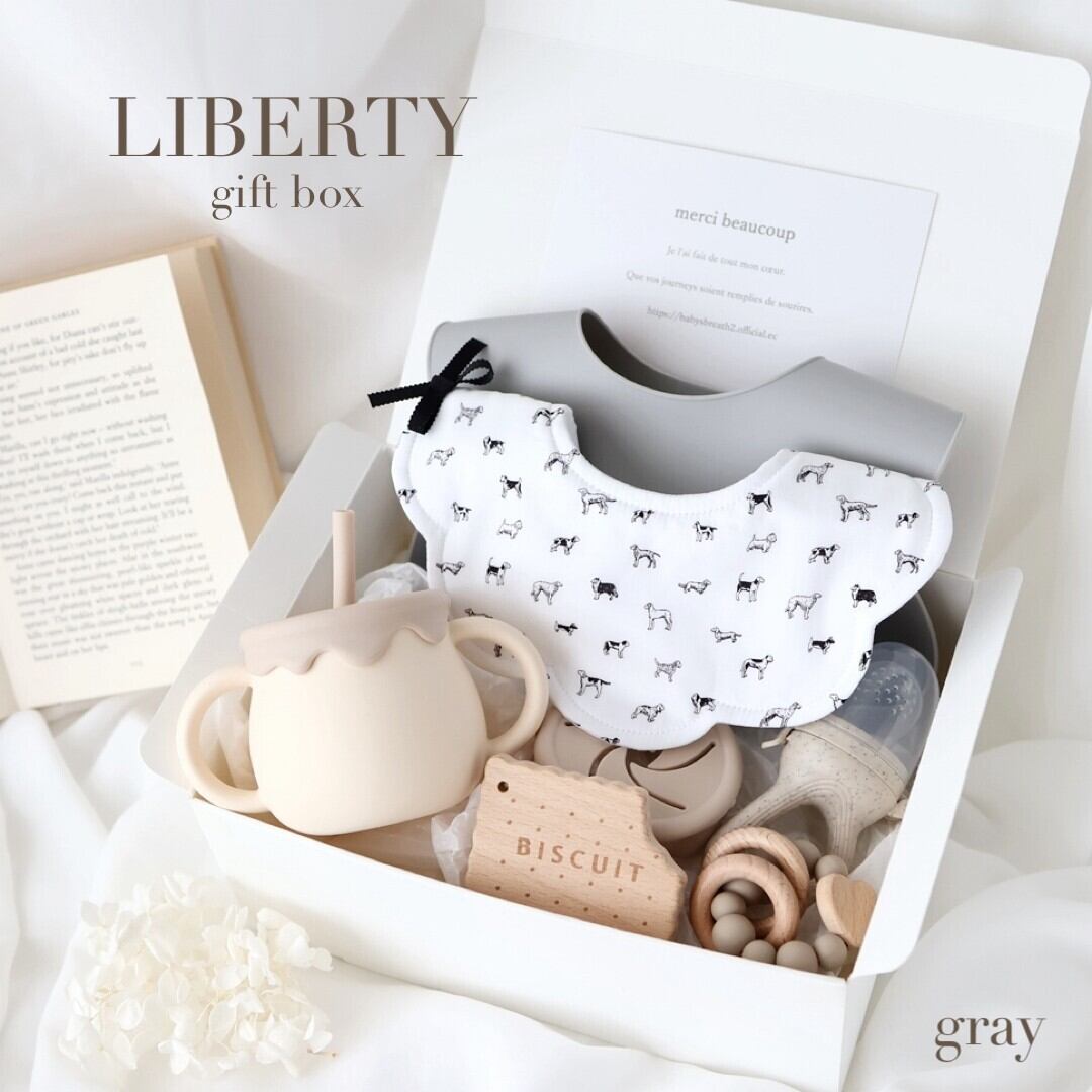 LIBERTY出産祝いギフト gray 6点セット リバティスタイ シリコンマグ 