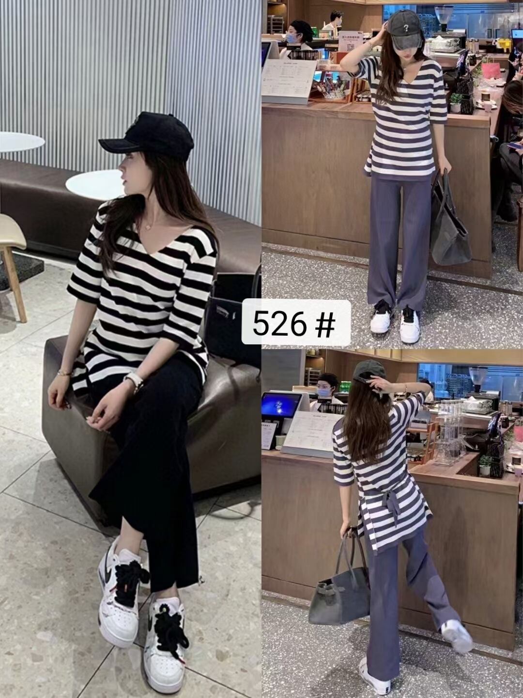 ウエストリボンつき　ボーダーチュニック　AJ12541-526