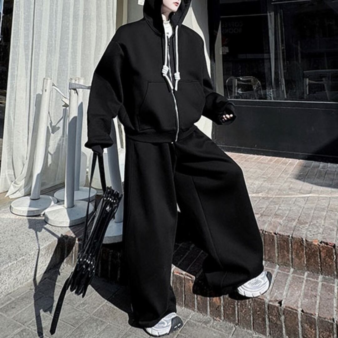 ワイドシルエット フード付きスウェット セットアップ 2カラー D11421