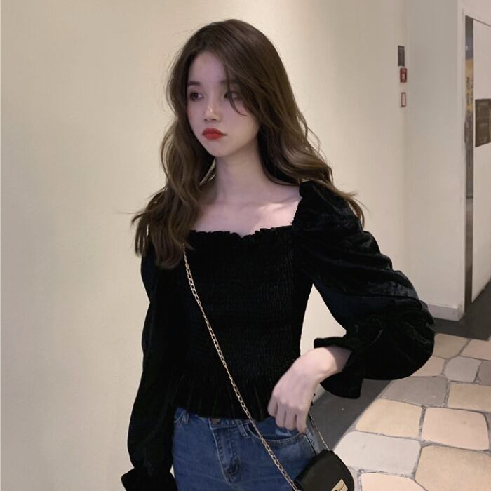 2020年初春新フランスレトロパレス露出鎖骨スリムトランペットスリーブデザインセンスニッチシャツトップ女性 1号婦人79263254195