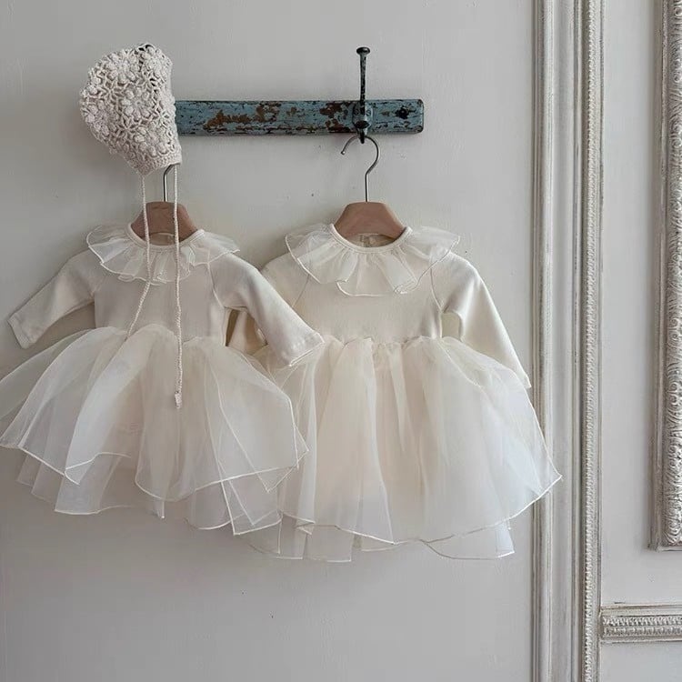 【BABY】チュール無地ワンピース風ロンパース