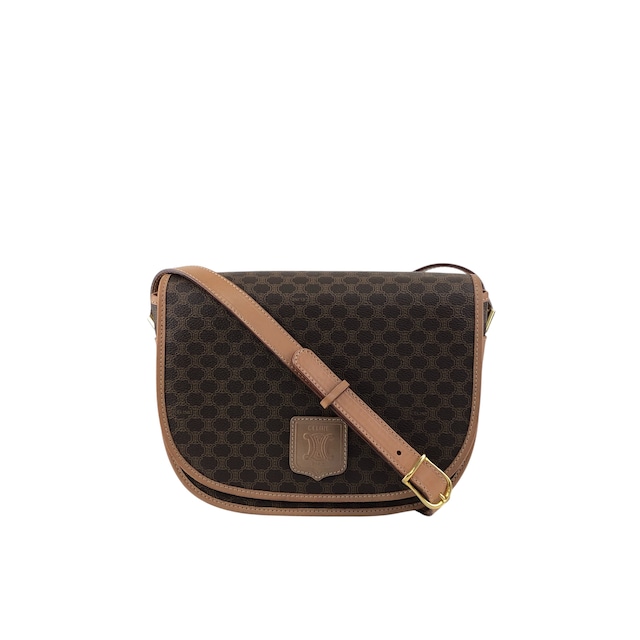 CELINE セリーヌ マカダム ショルダーバッグ ブラウン ブラゾン PVCレザー vintage ヴィンテージ オールド mgt7zs