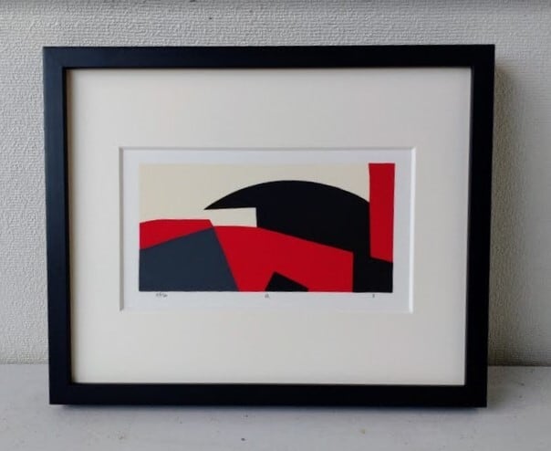 森さち「親子」 版画 シルクスクリーン21-301 額縁外寸23.2㎝x23.2