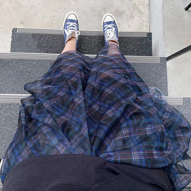 チェック柄 チュール アシンメトリー ロングスカート | Pay ID チェック柄 チュール アシンメトリー ロングスカート | Pay ID