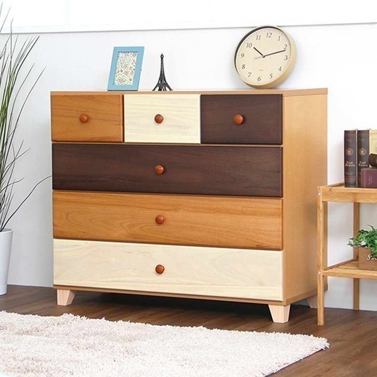オシャレに可愛く収納 リビング用ハイチェスト 6段 幅60cm 天然木（桐