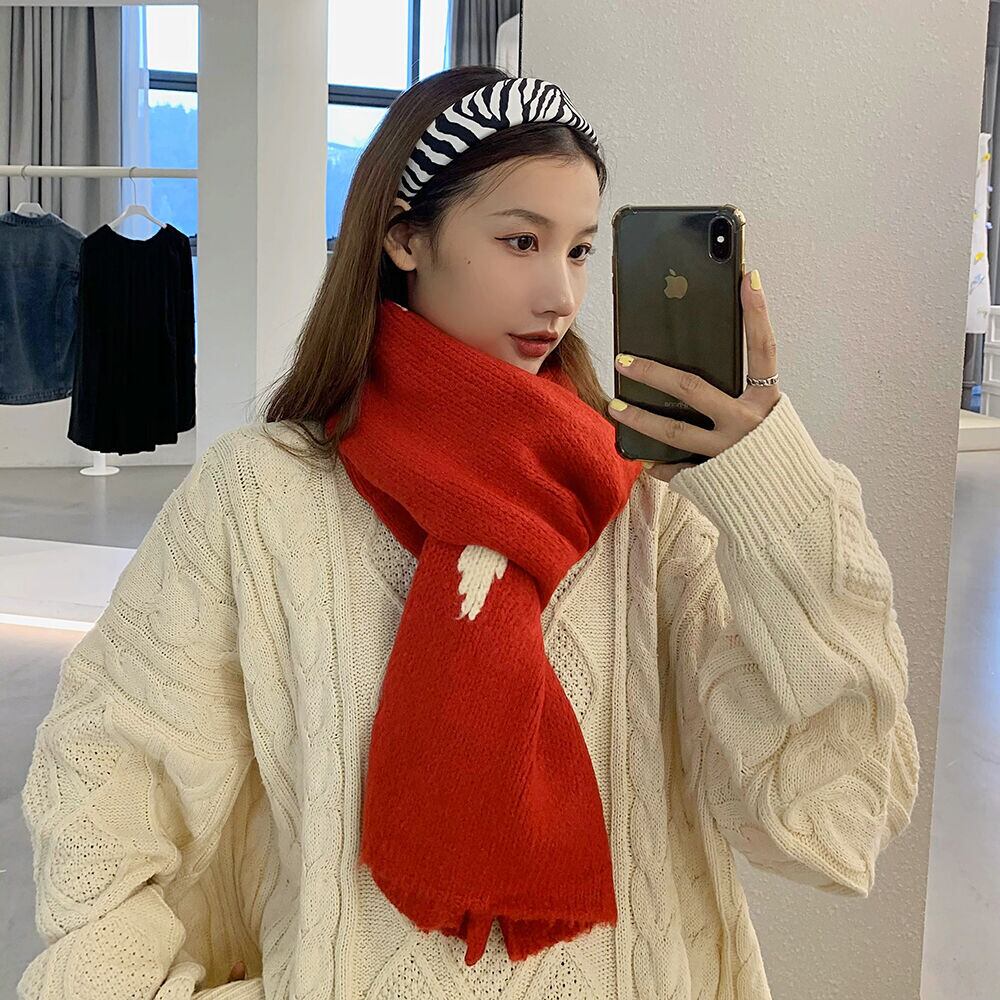 ニットスカーフ ウィンターレッド 大人ガーリー スウィート キュート カジュアル 冬物 ブラック・アイド・ピーズ56563653099