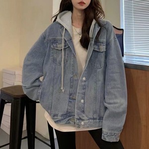 フード付き デニム ジャケット レディース 春秋冬 韓国 アウター おしゃれ ストリート系 アメカジ 大人 きれいめ かわいい カジュアル 重ね着風 オーバーサイズ 大人可愛い 大人女子