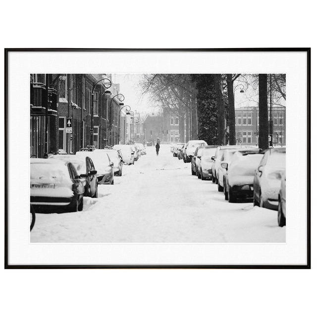 冬写真 オランダ ハールレムの雪景色 インテリア モノクロアートポスター額装 AS1004