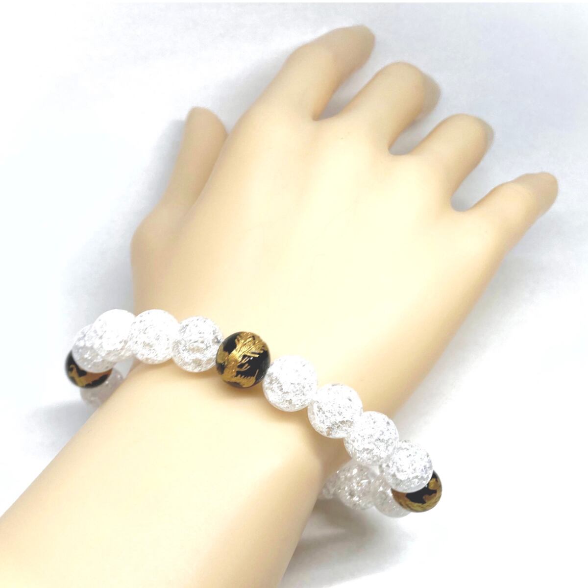10mm 四神獣金彫オニキス×クラック水晶 パワーストーン ブレスレット