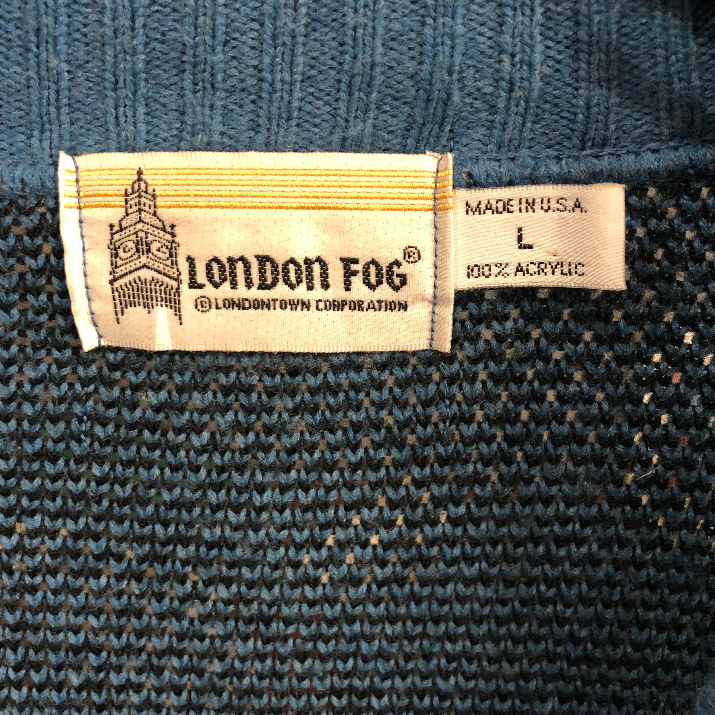 USA製 LONDON FOG Acrylic cardigan LONDON FOG 90's USA Made Acrylic Knit Cardigan XL Blue