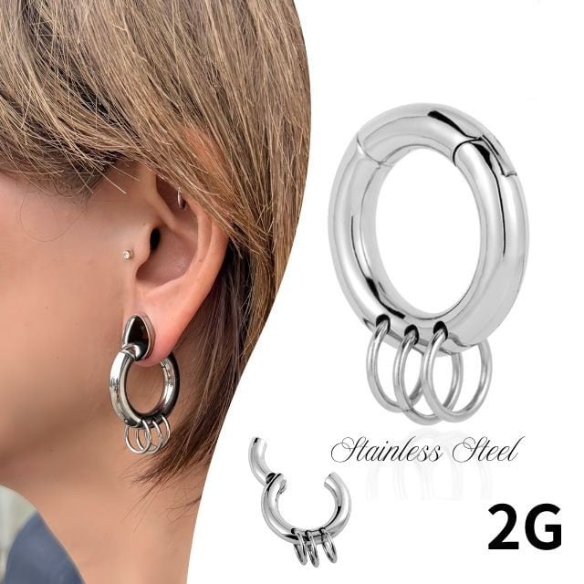 ボディピアス 2G トリプルリングチャーム付き マグネット 磁石