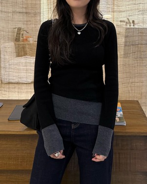 バイカラーレイヤードスリムニットトップス A0688