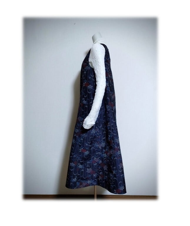 484 1点物 ジャンパースカート テントラインワンピース 大島紬 花柄