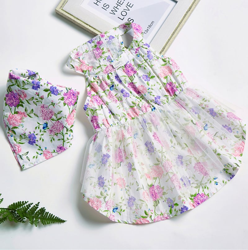 【SALE】花柄ワンピースセット 2color  /  犬服 春夏 新作 お出かけ 可愛い 犬の服 ドッグウェア ワンコ服 ペット用品