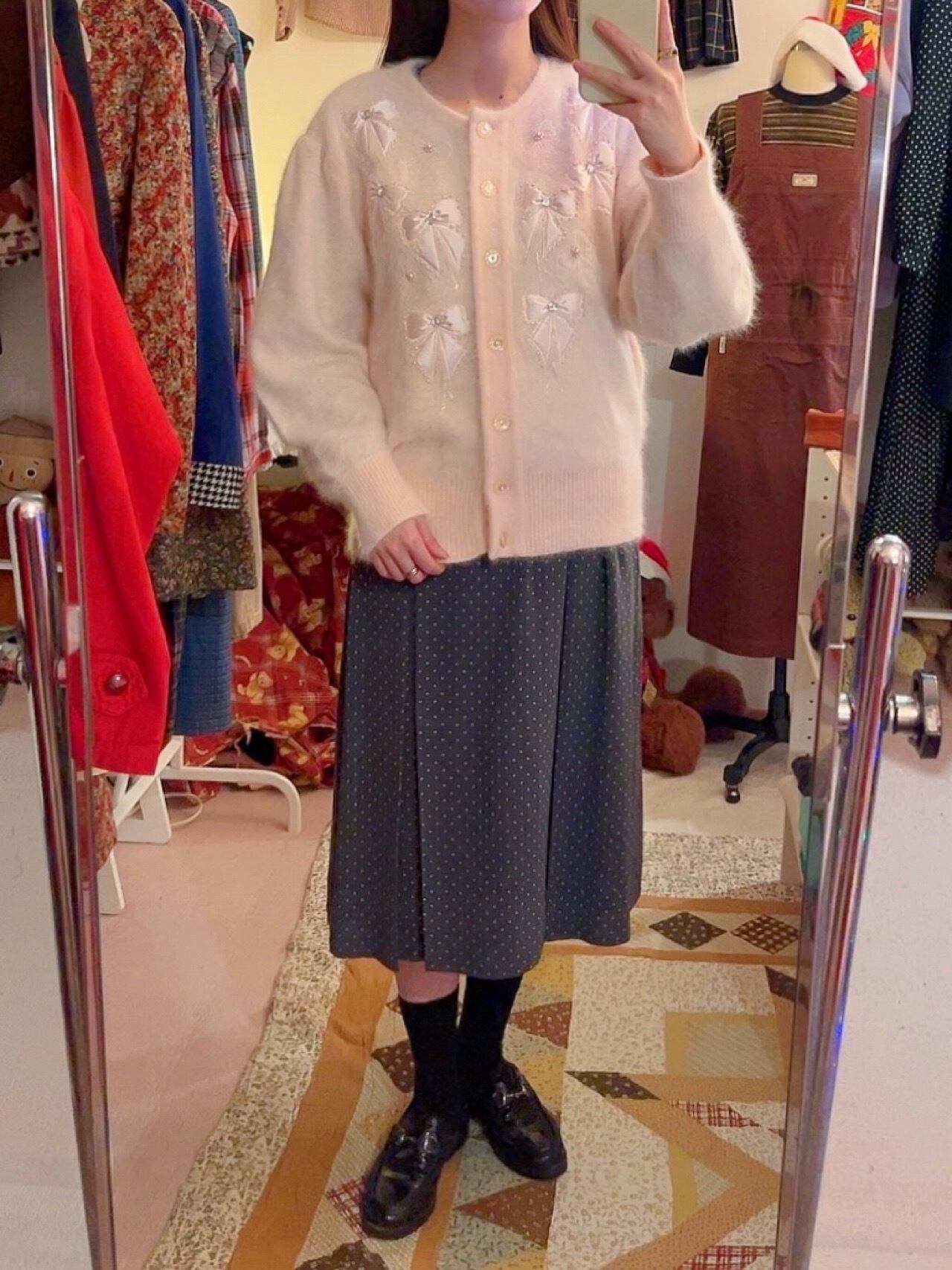 many ribbon angora knit cardigan