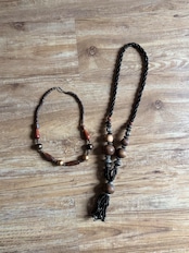 wooden bead tassel statement long necklace-5243-10