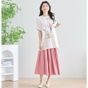 TRUBE レース＆フラワープリントチュニック風Tシャツ【L~LL】ホワイト