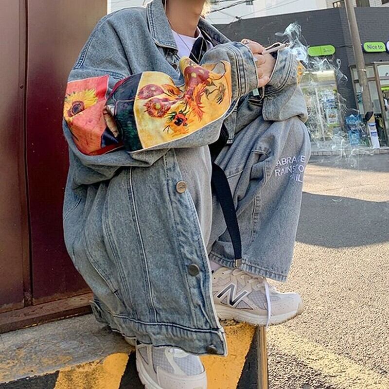 片袖プリント デニムジャケット Gジャン ユニセックス | Korean unisex