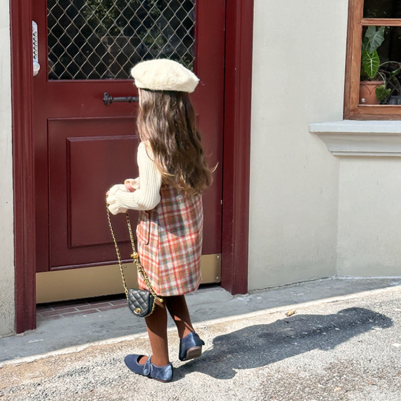 冬レトロチェック柄ラシャワンピース