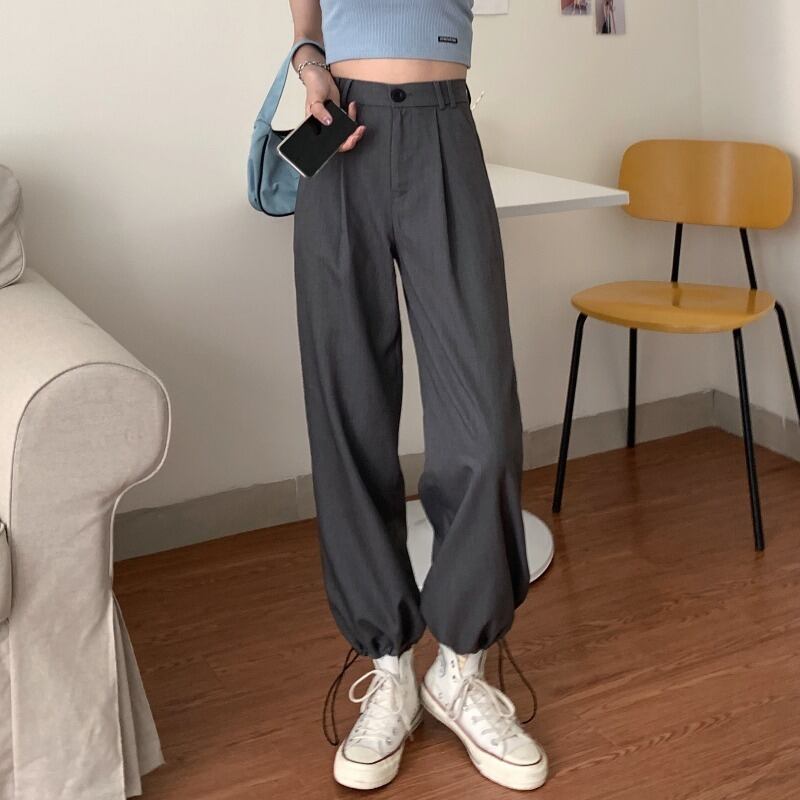 作業服ブラッククロップドパンツ女性夏2020新しいハイウエストスリム緩いズボン薄いカジュアルパンツ ブラックストロベリース60462771767