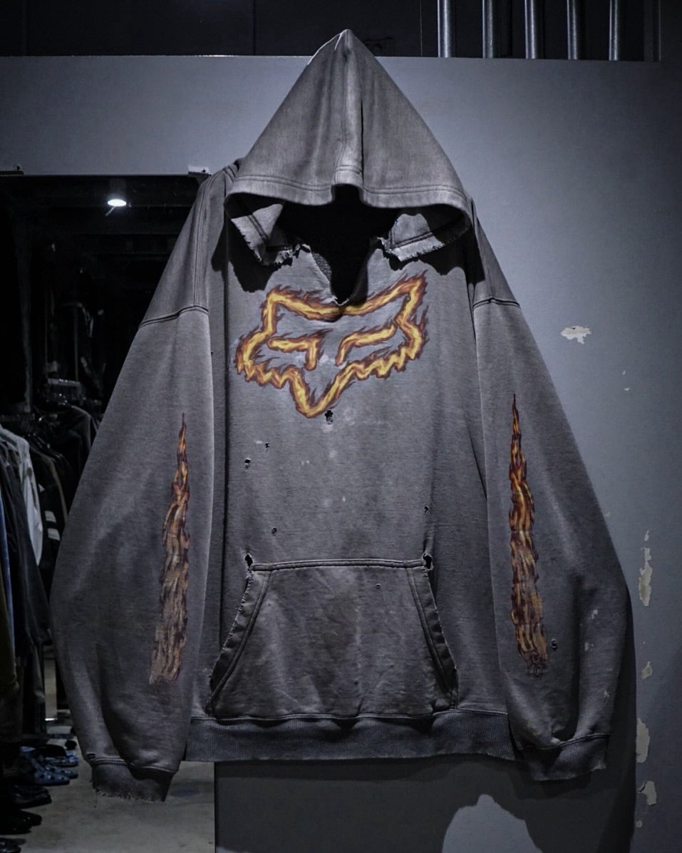 add (C) vintage】“FOX RACING” Fire Logo Design Loose Boro Pullover