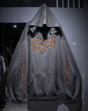 【add (C) vintage】“FOX RACING” Fire Logo Design Loose Boro Pullover Hoodie