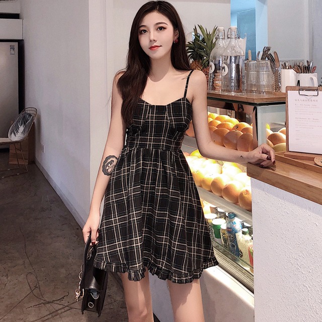 ドレス スプリングルーズスタンダード格子柄スカート ハイウェストウェストスリムAラインカジュアル レトロ 春物 1号婦人60438631037