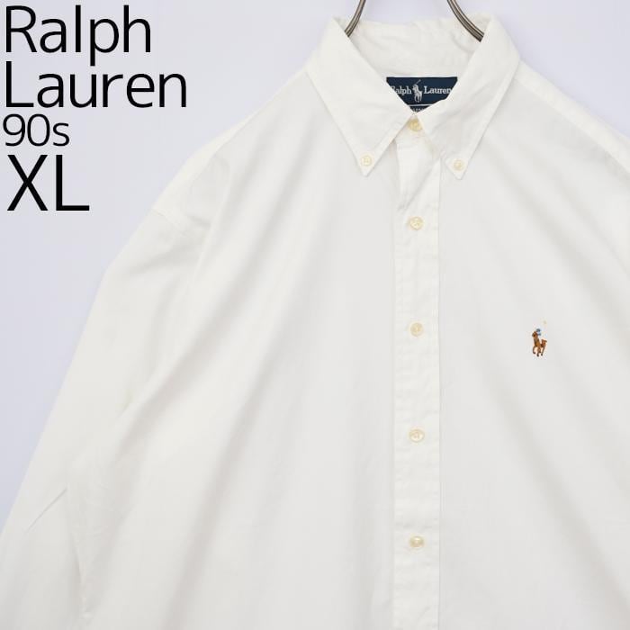 ラルフローレン 90s XL 企業ロゴ刺繍 白ホワイトシャツ BDカラーポニー