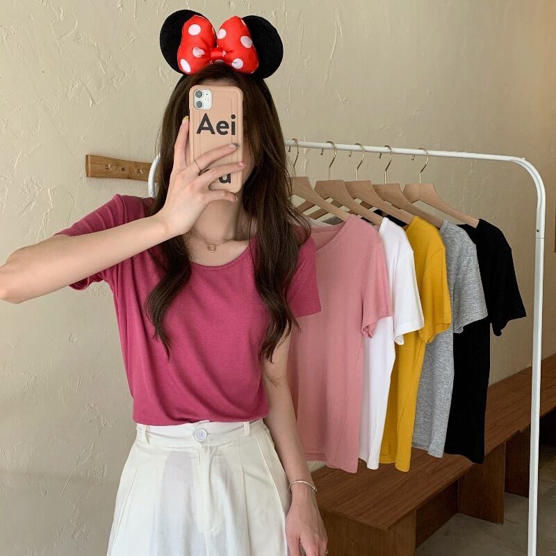 ホワイトショートTシャツ シャツ スプリングラウンドネックトップス 春物 Oネック 1号婦人88569762215