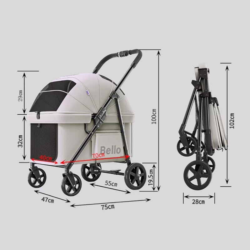 Bello ネイビー ペットカート 小型犬 中型犬 BELLO 軽量折りたたみペットベビーカー/犬用カート 屋外用四輪