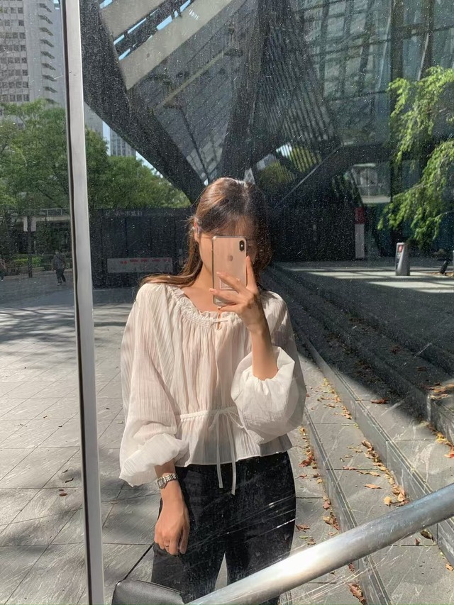 (即納) LITER / Beauty chiffon smoked blouse