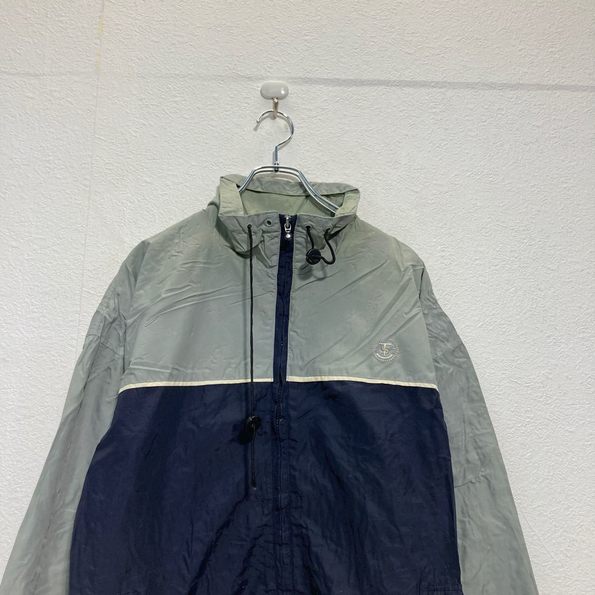 ジップアップ ナイロン ジャケット M グレー ネイビー フーディー