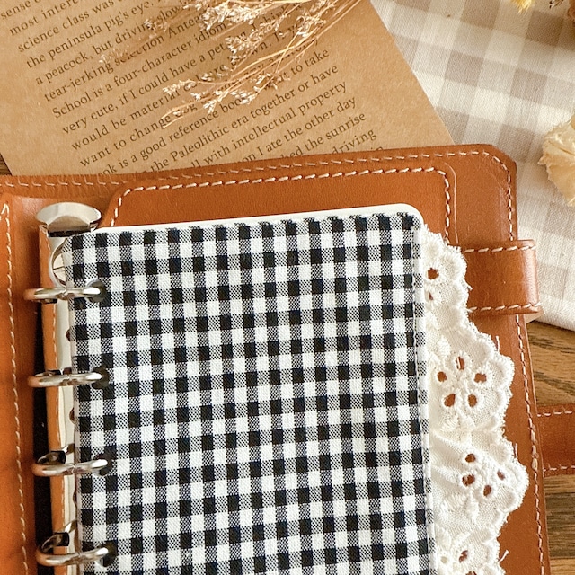 ミニ6サイズ用/ギンガムチェックのふんわりレースポケット/ブラック
