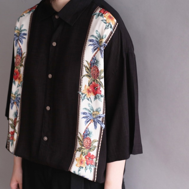 line art botanical design h/s rayon shirt