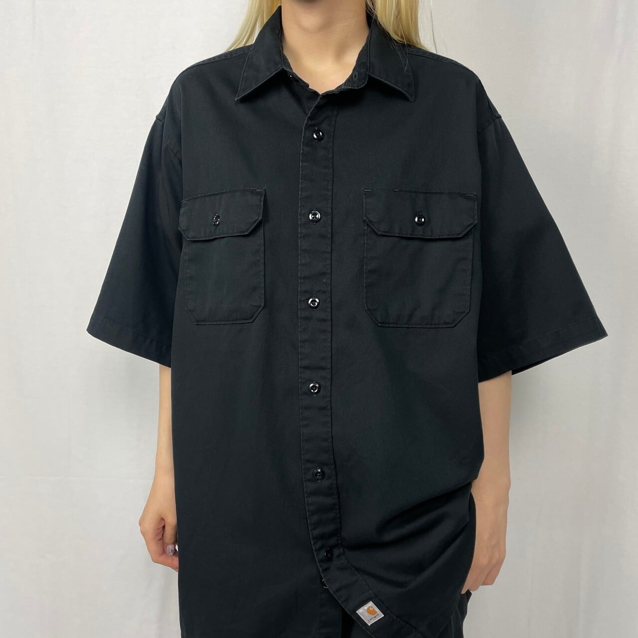 Carhartt カーハート 半袖ワークシャツ メンズL 古着 ブラック 黒色