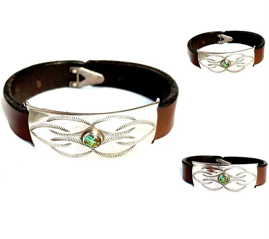 ホワイトターコイズ レザー バングル ブレス シルバープレート シルバー925