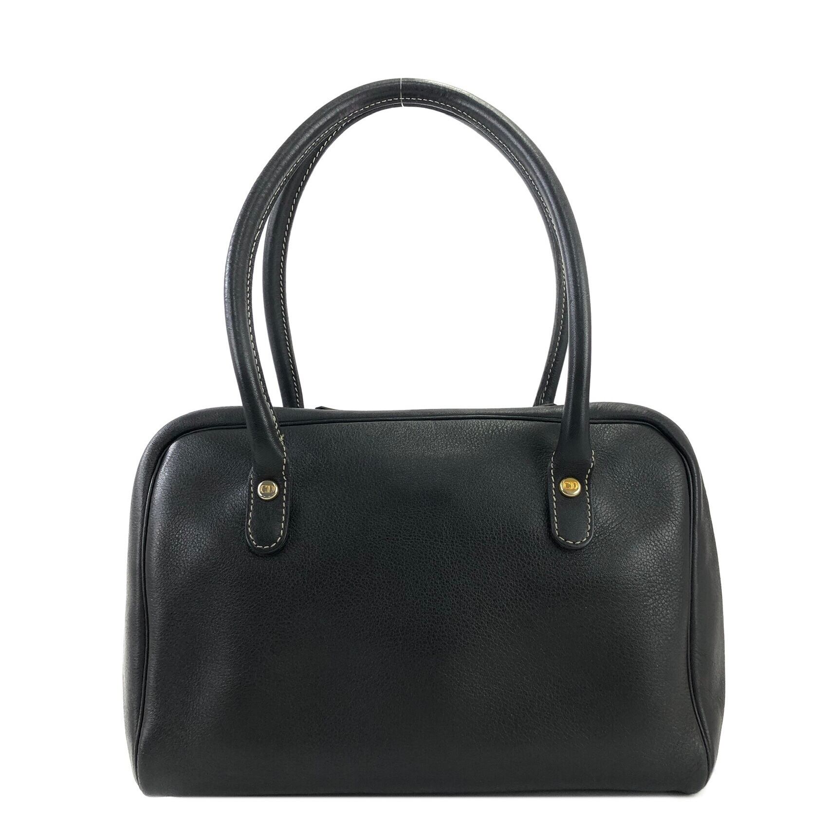 オールド　ディオール　ミニボストン　CDステッチ　ハンドバッグ　ブラック　レザー Christian Dior クリスチャン ディオール CDステッチ エンボスレザー
