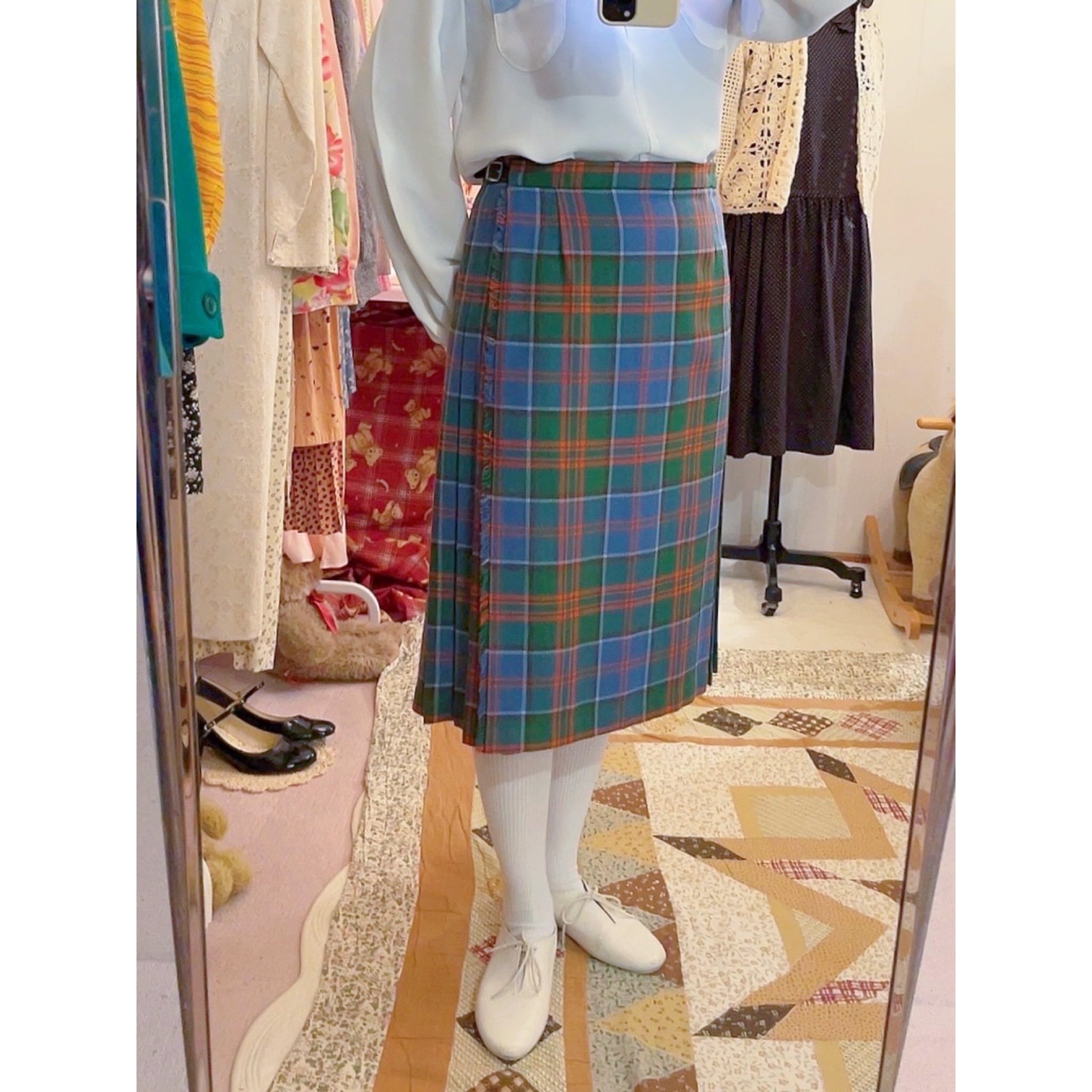 light blue check wrap skirt