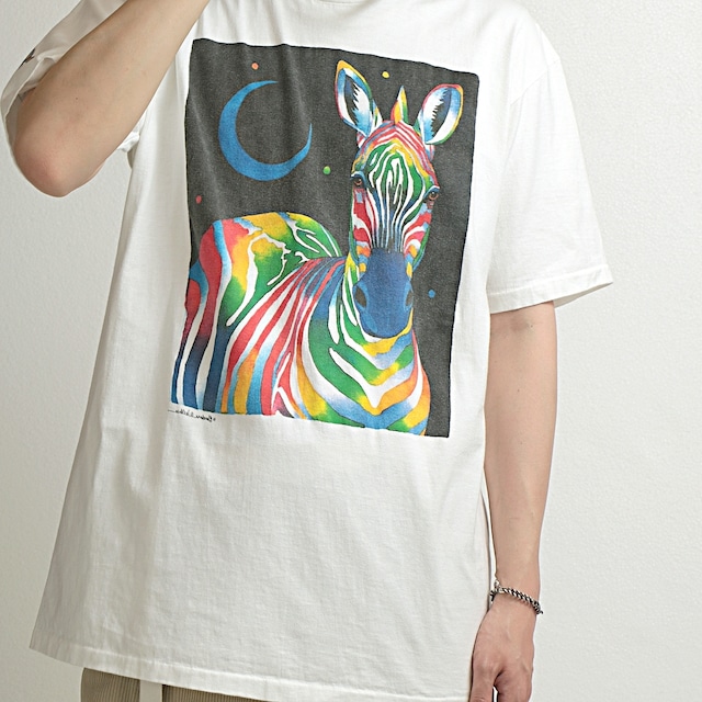 90s usa製 STAFFORD BLAINE "rainbow zebra" アート Tシャツ 古着 used