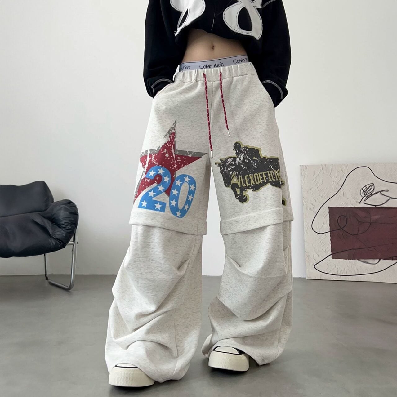 スターナイトグラフィックドレープワイドスウェットパンツ 1col R02811