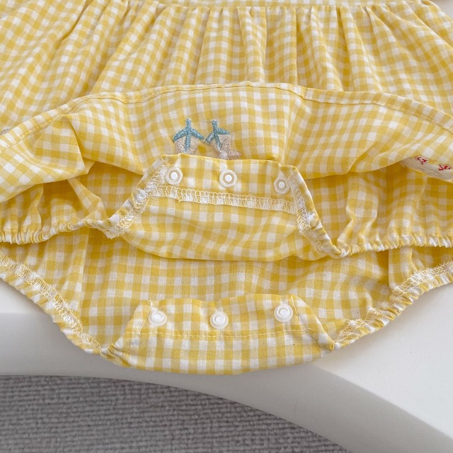 【BABY】アヒル刺繍チェック半袖襟付きロンパース - 11