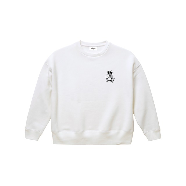 drowsy.. FRONT SMALL DOG LOGO CREW SWEAT（WH×BK） / 22AW / WH