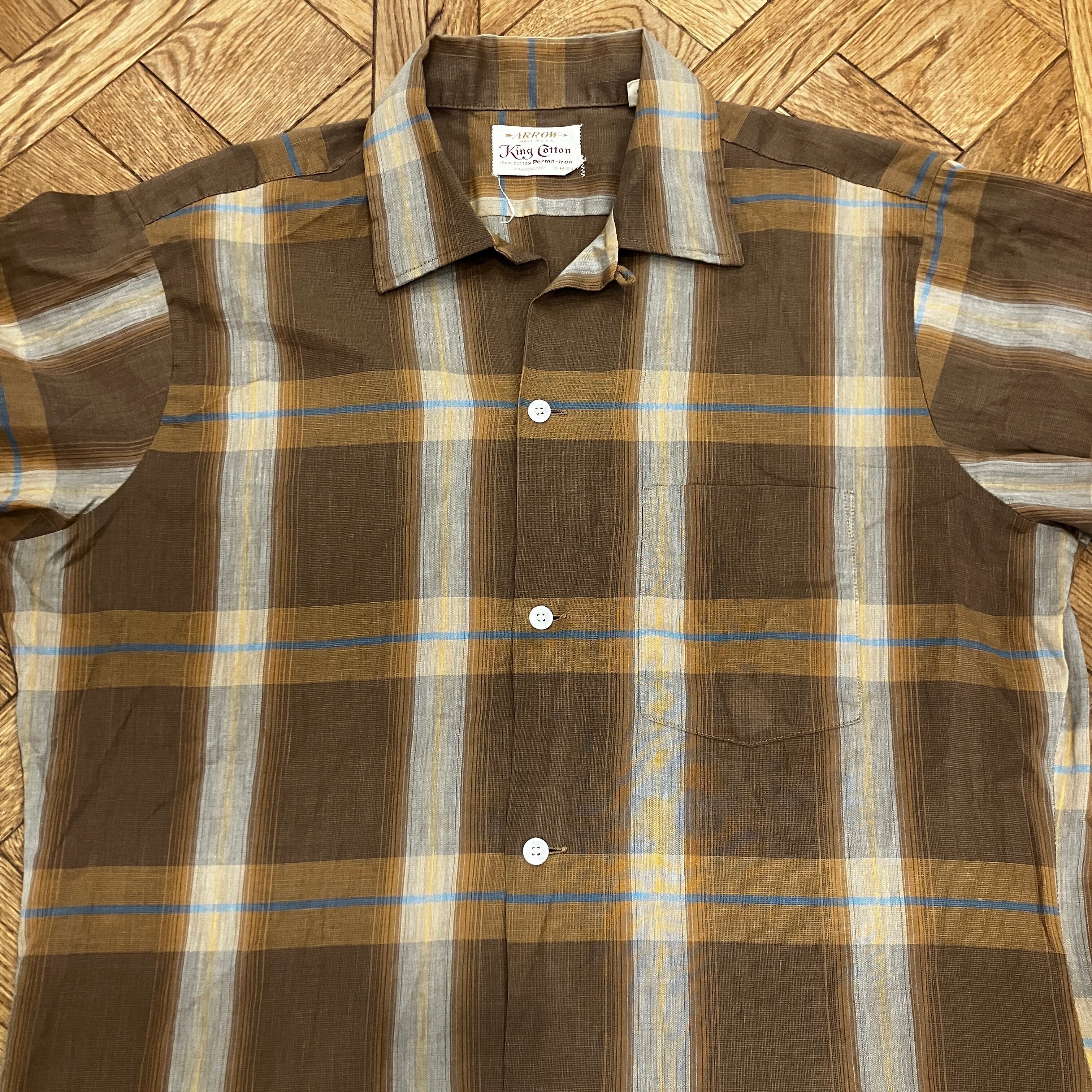 1960s ARROW BROWN/BLUE KING COTTON SHIRT | safarionline
