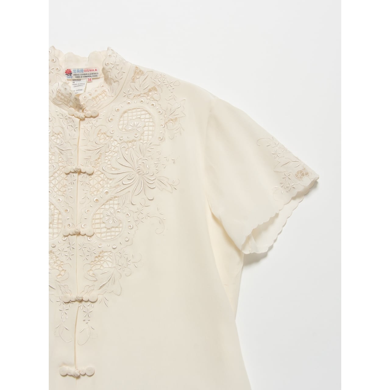 【Peony】Made in Shanghai hand embroidered silk blouse（刺繍チャイナカラーシルクブラウス シャツ）4d