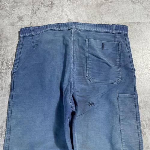 50-60s フェード フレンチワーク モールスキン ブルー パンツ W35 詳細写真12