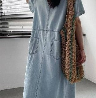 レトロデニム半袖ワンピース 2col H 260092 | Raglana