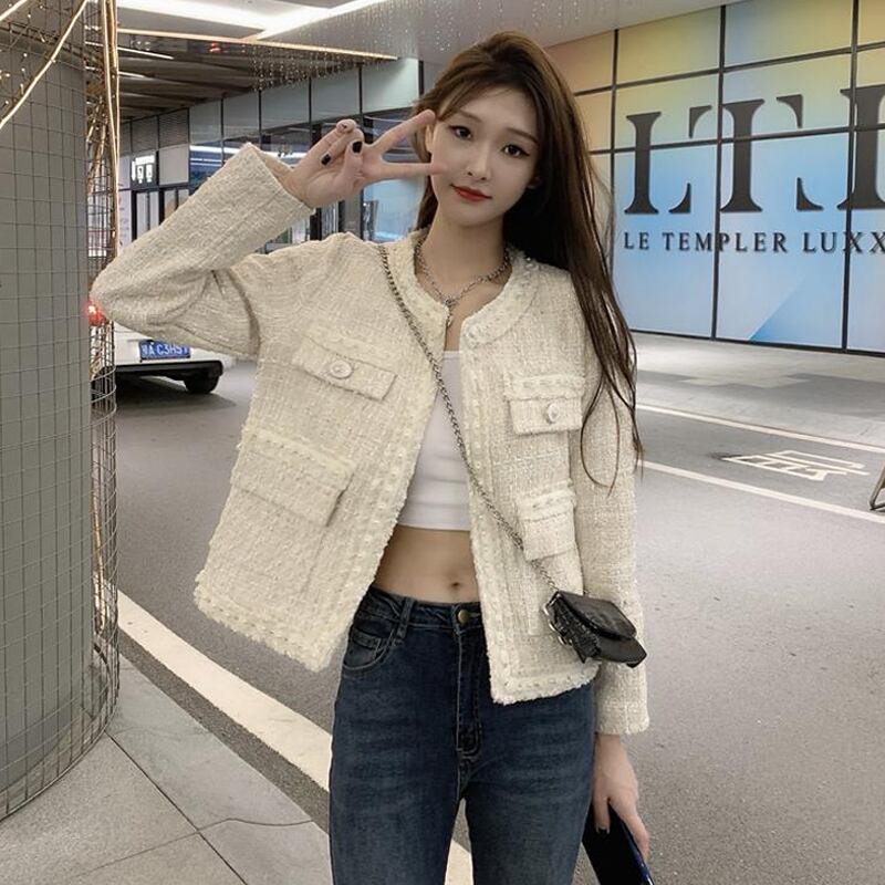 ホワイトジャケット スプリングオータムスタンダード レトロ 春物 秋物 試着室82995347650