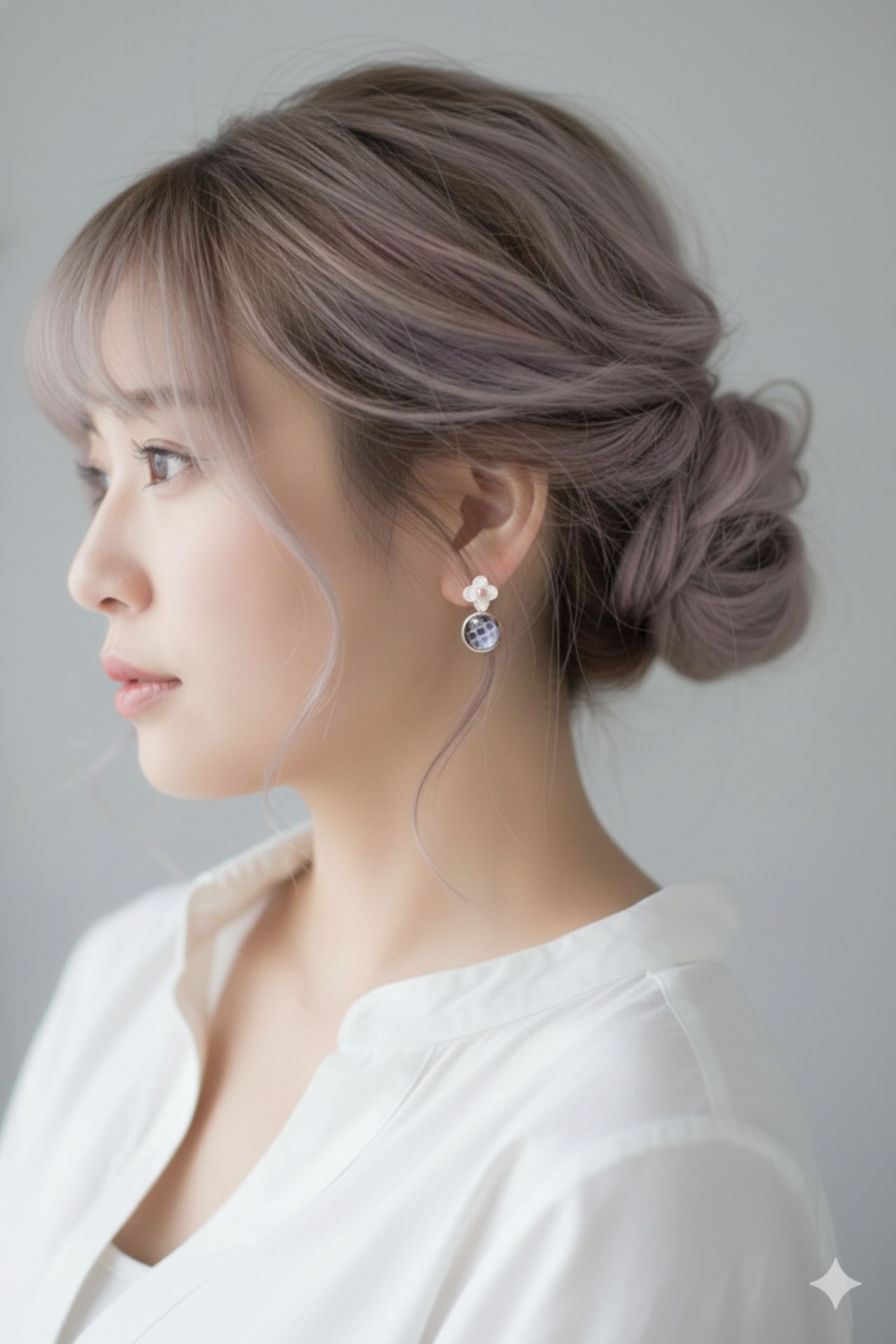 シェルのお花と水晶×チタンのピアス