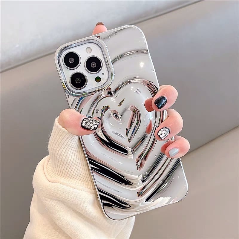iPhoneケース iPhone14 iPhone13 立体 ハート シルバー シンプル かわいい スマホケース おしゃれ 韓国 2465 iPhoneケースと水着のお店 Beach Style COCO iPhoneケース シンプル ハート柄 iPhone12 スマホケース