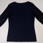LAURA ASHLEY ローラアシュレイ レース 7分袖 Tシャツ ブラウス カットソー UK10/ブラック系 レディース トルコ製